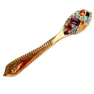 VTG 14K Gold Plated Spoon Brooch Jeweled Rhinestones 1960s Costume Jewelry Pin